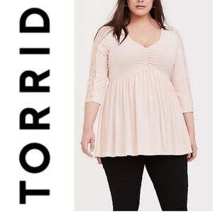 TORRID light pink tunic with lace detailed sleeves 2X